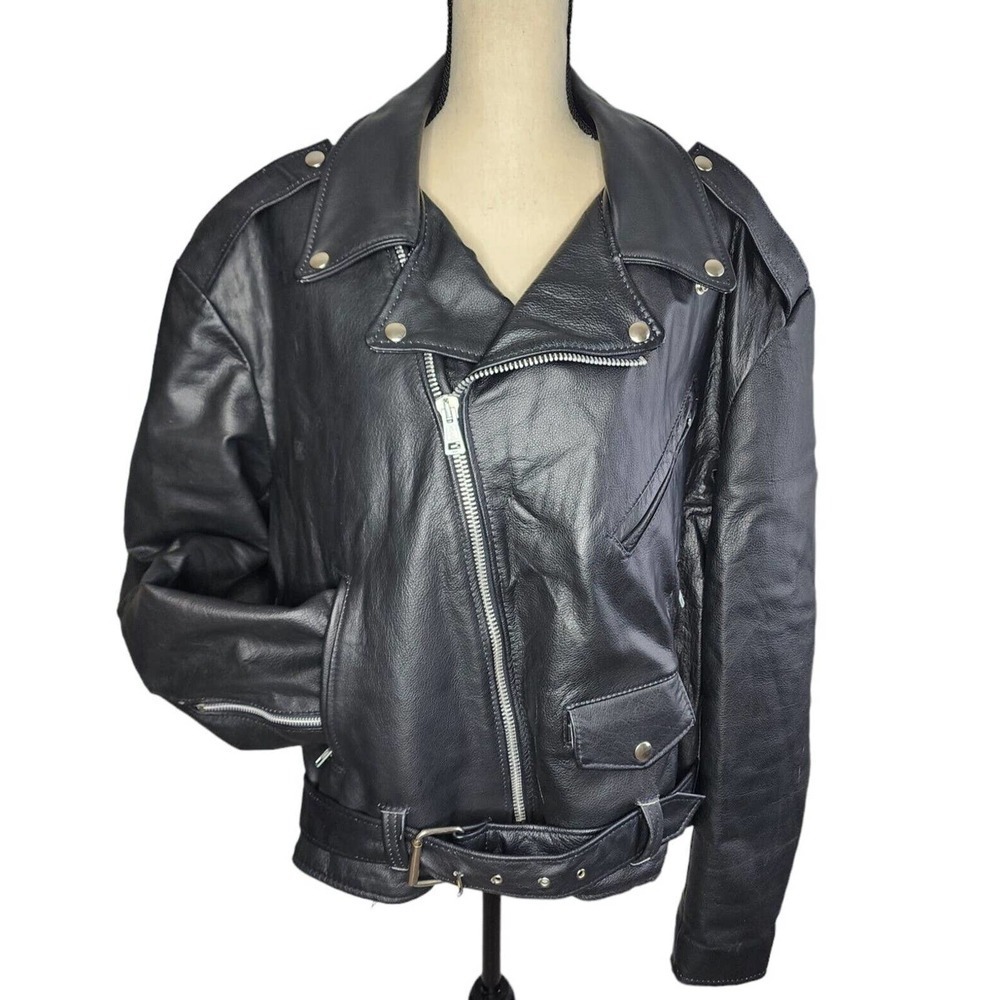 Excelled Promo Crate Embossed Leather Motorcycle Biker Coat Jacket Sz 48 USA